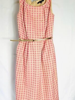 Antonio Melani Women’s Size 10 Pink Tan Sleeveless Belted Pleated Vintage Dress